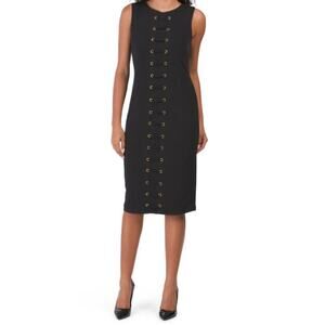 New! Carmen Marc Valvo Women's Lace up Grommet Detail Midi Dress